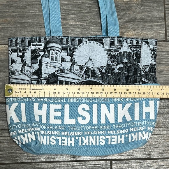 NWT Robin Ruth Helsinki Finland Tote Travel Bag Purse Blue Black Zip Closure - Picture 14 of 15